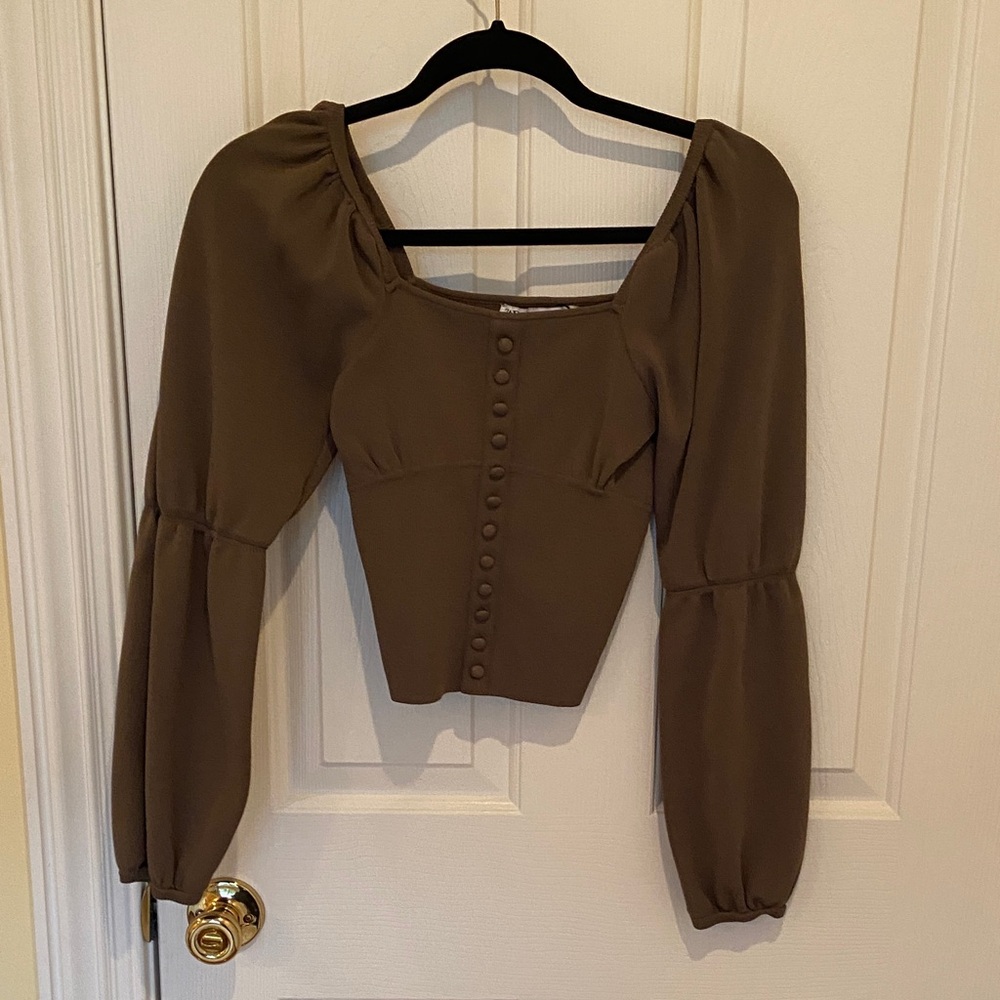 Zara Brown Button-Front Blouse